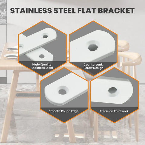Image showing Heavy Duty 5 Inch Stainless Steel Mending Plate Flat Brace For Wood And Furniture Repair White Finish details and features