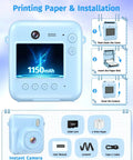 Back view of Dual Lens Instant Print Camera For Kids With 1080P Video And Zero Ink Printing Includes 32GB Card And Print Paper Blue