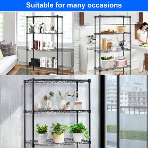 Heavy Duty Steel Wire Storage Shelving For Garage And Kitchen, 5 Shelf Adjustable Rack With 1250 Lb Capacity, No Sweat Assembly Organizer In Black, Killer Quality Storage Rig For Homes Today