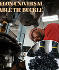 Mechanic using Universal Nylon Cable Tie Buckles For Cars And Home, Self-Locking Zip Ties displayed with packaged ties.