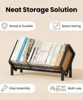 Handy Sturdy Carbon Steel Cookbook Stand For Kitchen Countertop Organizer And Recipe Book Holder with books displayed