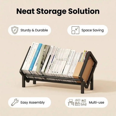 Handy Sturdy Carbon Steel Cookbook Stand For Kitchen Countertop Organizer And Recipe Book Holder with books displayed