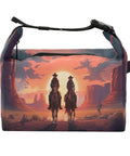 Cowboy Ride Desert Theme Insulated Lunch Bag With High Capacity Tote for work picnics and camping, featuring sunset scene
