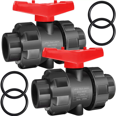 1 Inch Union Ball Valve 2 Pack Full Port UPVC SCH 80 Water Shut Off Valve With Double True Union Slip Socket Connection