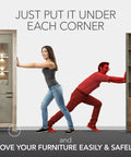 Man and woman demonstrating use of 2 Inch Furniture Sliders For Hardwood Floors 12 Pack Beige Floor Protectors Move Easy Glide Pads