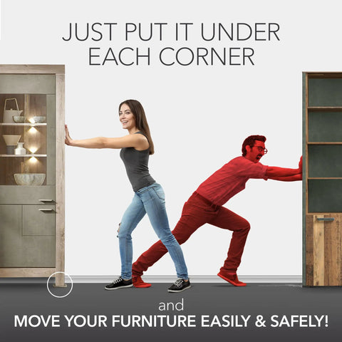 Man and woman demonstrating use of 2 Inch Furniture Sliders For Hardwood Floors 12 Pack Beige Floor Protectors Move Easy Glide Pads