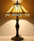 Yellow Hexagon Tiffany Style Stained Glass Lamp For A Cozy Vibe Mission Table Desk Bedside Reading Light 12 Inch Shade 18 Inch Tall