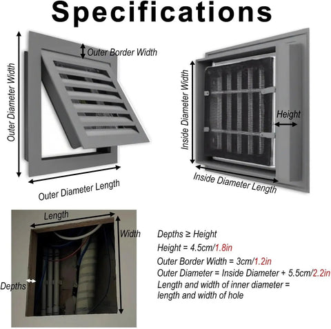 Durable Industrial Grade Aluminum Alloy Exhaust Vent Access Panel With Rock Solid Filter Grille 39 Square Inch specifications and measurements