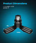 Motion Sensor Garage Light 80W 8000LM Deformable LED Shop Light dimensions with adjustable panels shown.