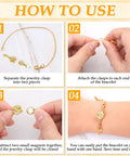 Four-step guide showing how to use 12 Pack Magnetic Necklace Clasps And Closures Set With Locking Magnetic Jewelry Clasps And Extender Easy On Quick Snap For Necklaces Bracelets And Jewelry Hypoallergenic And Safe.