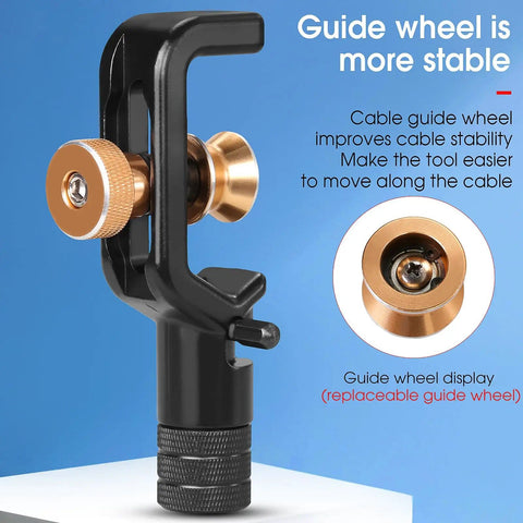 Beefy Fiber Optic Cable Stripping Knife with guide wheel for stability, showing cutter and replaceable wheel detail.