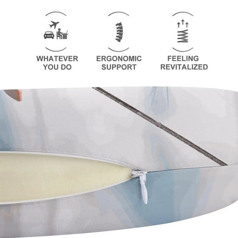 Detail view of Skiing Squirrel Travel Pillow For Neck Support U Shaped Napping Cushion with zipper and memory foam interior