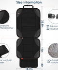 Universal Car Seat Protector For Kids And Pets, Waterproof Non Slip Leather Mat With 2 Mesh Pockets, back view with size details