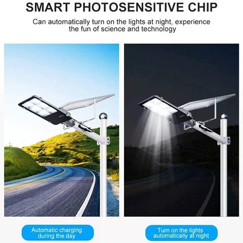 JUDYSSY Spot Lightingsolar Street Lights Outdoor, Daylight Solar Led Light, dusk to n solar security flood lights, mounted on a pole.