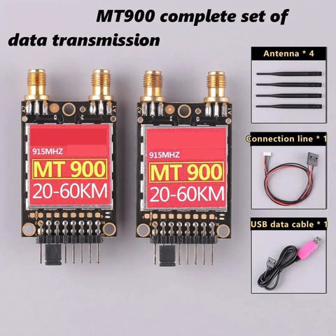 MT900 complete set with dual modules, antennas, connection line, and USB data cable for Long Range 40km Digital Telemetry Module.