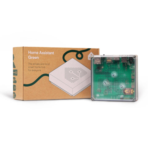 Green Smart Home Hub With Advanced Automation Official Hardware box and clear case front view