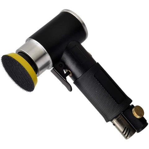 Mini Random Orbital Air Sander Kit With 1 Inch 2 Inch And 3 Inch Polishing Pads Sponges Wool Pads Sandpapers Backing Plates Screwdriver And Backing Plate Kit For Auto Wood And Metal Finishing Pro Grade shown with compact design and grip handle