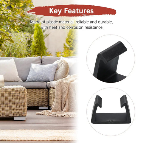 4-Pack 71mm Patio Furniture Clips For Modular Sectional Couches, heat and corrosion resistant black plastic fasteners