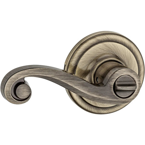 Lido Bed And Bath Lever With Microban Antimicrobial Protection In Antique Brass, Privacy Lock For Interior Doors, side view