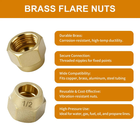 Top Tier Premium Brass Flare Nut Set Three Eighth Size Designed For Fuel Oil And Propane Systems Delivers A Hella Tight And Totally Leak Free Seal On Sae Connections Works Like A Charm Comes In A Solid Five Pack Unit.