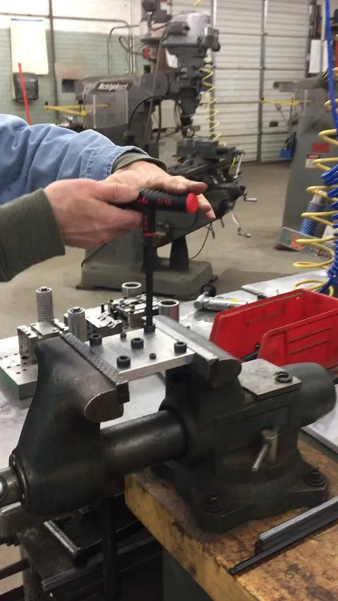 Power T Handle Torx Star Key Set 11 Piece Range T6 Through T50 With 6 Inch Shafts in use on industrial equipment