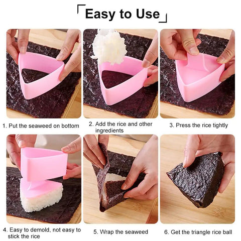Step-by-step use of Triangle Rice Ball Molds 2 Pack Large Do It Yourself Sushi Makers Kit For Lunch Bento Easy Rice Ball Mold