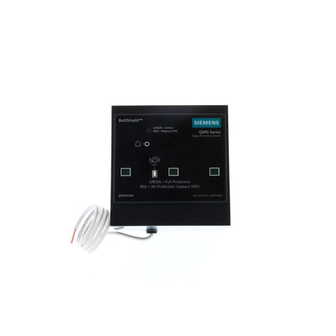 Front view of Beefy Plug-In 3-Phase Surge Protector for 120 208V panels, 65kA surge current, with alarm and indicator light.