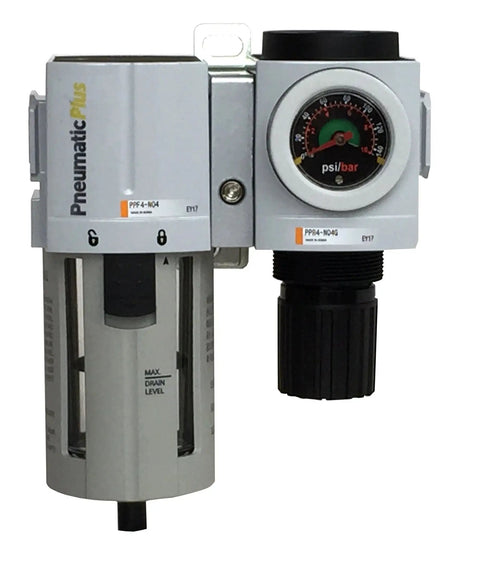Air Filter Regulator Modular Combo One Half Inch NPT With Manual Drain Poly Bowl Embedded Gauge And Bowl Guard