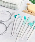 Ice Machine Cleaner Brush Kit, 10-Piece Set With 2 Extra-Long Drain Pipe Brushes And 8 Crevice Brushes on a marble surface