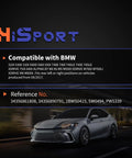 Front view of HiSport rear disc brake pad wear sensors product card showing BMW compatibility and reference numbers