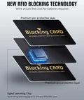RFID Blocking Card Shield with signal jamming chip for wallets and travel passports, slim ultra compact protector 4 pack black
