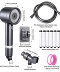 All In One High Pressure Shower System with handheld head, 7 filters, 59-inch hose, brackets and seal tape displayed