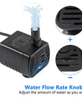 Tiny Yet Mighty Submersible Water Pump, 3W Adjustable Flow Up To 50 GPH, quiet pump with flow rate knob detail