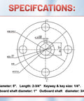 Specifications diagram for Heavy Duty Four Lug Go Kart Live Axle Hub With One Inch To Three Quarter Step Down Shafts.