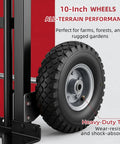 Heavy Duty Aluminum Hand Truck With 600 Pound Capacity And 10 Inch Pneumatic Tires for rugged terrain, showcasing durable 10-inch tires.