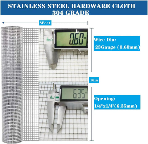 Heavy Duty Stainless Steel Hardware Cloth 23 Gauge One Quarter Inch Openings 16 Ft By 8 Ft Welded Wire Mesh For Poultry Netting