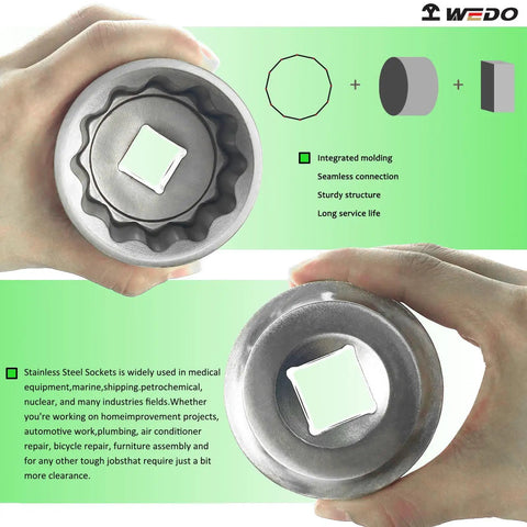 Hands holding a socket from 24 Piece Half Inch Drive Socket Set With Mechanics Ratchet Wrench Extensions Universal Joint And Tools Kit