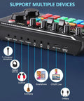 Pro Audio Mixer With F988 Live Sound Card And DSP Dual Chips, Bluetooth Ready, DJ Effects And Voice Changer, ports view