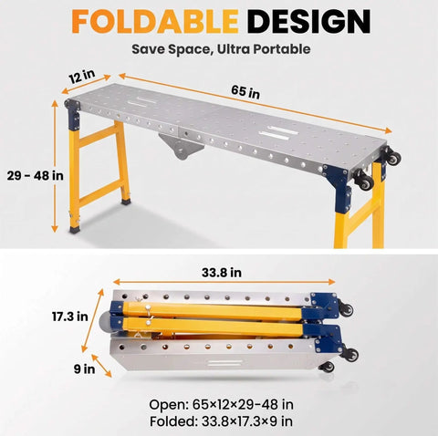 Portable Welding Table And Rollable Fabrication Workstation With 1200 Pound Capacity Built Tough As An Ox Foldable design shown open and closed.