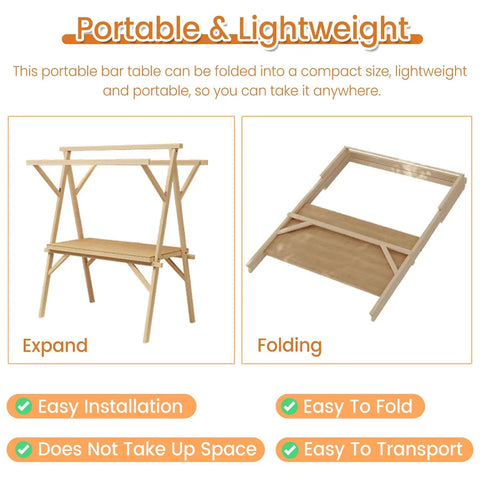 Heavy Duty Portable Folding Vending Cart With Locking Wheels Perfect For Street Food And Coffee Sales Featuring Sturdy Wood Frame And Waterproof Cover, shown in expanded and folded states.