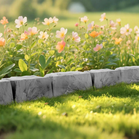 Heavy Duty Garden Edge Borders 16 Pack No Dig Lawn Edging for Landscaping with Stakes Included along flower bed, stone-look finish