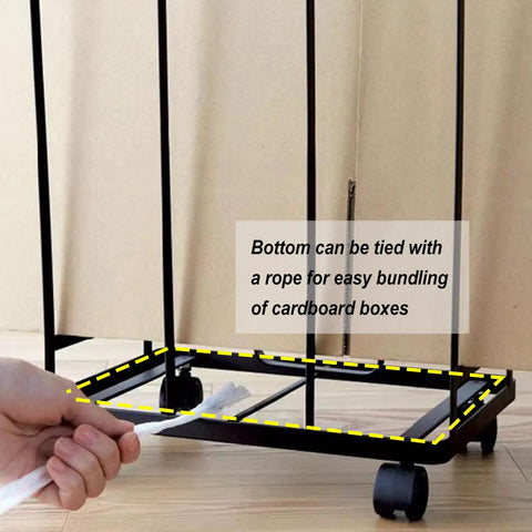 Carton Stand For Boxes With Swivel Wheels And Locking Casters On The Go Portable Cardboard Storage Cart with hand tying rope