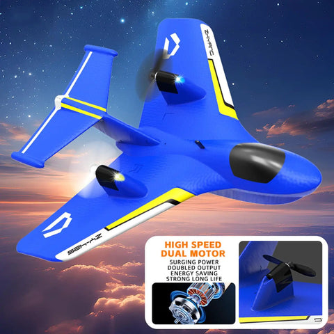 Remote Control Airplane Toy With Lights For Water And Land Gravity Gliders RC Plane With Float Capability, blue design