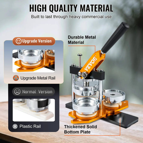 75 Mm Button Maker Kit Punch Press for DIY Badges with metal rail and thickened solid bottom plate.