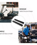 Two Pack Golf Cart Windshield Trim Clips Durable Plastic Mounting Accessories for Easy Windshield Installation and Replacement on Golf Carts Secure Hold in All Weather, showing stable design on a golf cart and easy tool-free installation by a man.