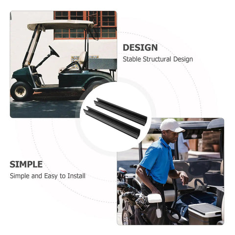 Two Pack Golf Cart Windshield Trim Clips Durable Plastic Mounting Accessories for Easy Windshield Installation and Replacement on Golf Carts Secure Hold in All Weather, showing stable design on a golf cart and easy tool-free installation by a man.