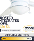 Auletta 52 Inch Outdoor And Indoor Ceiling Fan With Light Pull Chain Dual Mounting Options Slick Dual Finish Blades Reversible Motor White Finish Integrated Light Kit Damp Rated For Outdoor Use Whisper Quiet highlighting frosted integrated bowl and dimmable lighting