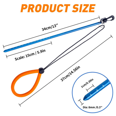 Scuba Diving Stick 13 Inch Aluminum Alloy Pointer Rod With Measurement, Adjustable Lanyard And Swivel Snap Bolt For Underwater Shaker
