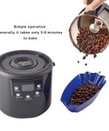 Automatic Hot Air Coffee Bean Roaster With Smart Timing And Integrated Cooling For Home Brews crafting fresh roasts with displayed beans.