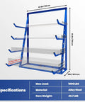 Heavy Hitter 4 Tier Lumber Rack Built Like A Tank With Reinforced Alloy Steel And Anti Rust Pipes handles up to 1000 pounds specification image.